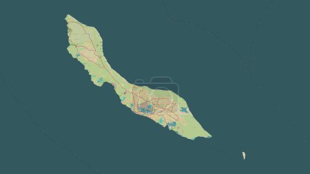 Curacao highlighted on a topographic, OSM Humanitarian style map