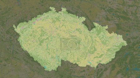 Czechia highlighted on a topographic, OSM Humanitarian style map