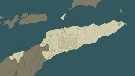Timor Leste highlighted on a topographic, OSM Humanitarian style map