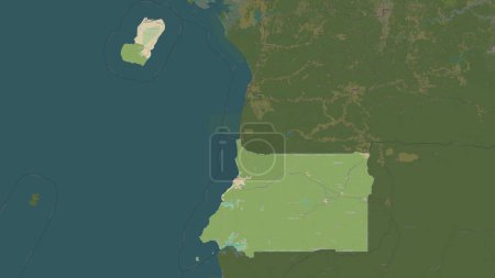 Equatorial Guinea highlighted on a topographic, OSM Humanitarian style map
