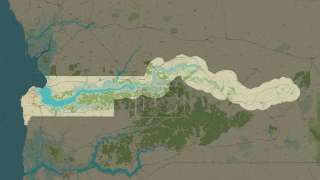 Gambia highlighted on a topographic, OSM Humanitarian style map