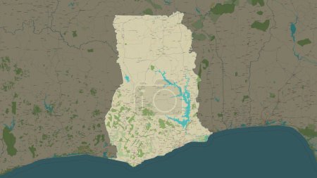 Ghana auf einer topographischen Karte im OSM-Stil hervorgehoben