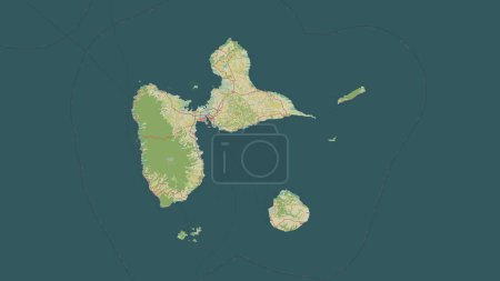 Téléchargez les photos : Guadeloupe mise en évidence sur une carte topographique de style humanitaire OSM - en image libre de droit