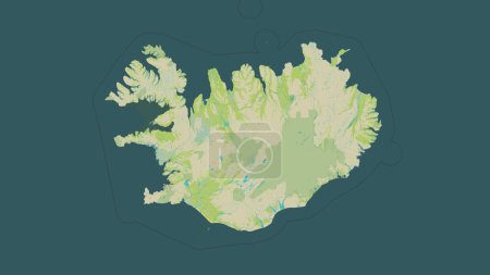 Iceland highlighted on a topographic, OSM Humanitarian style map