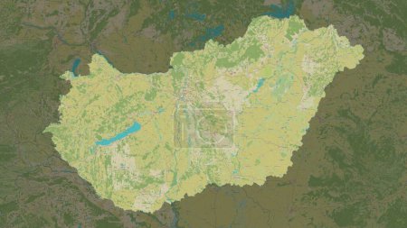 Hungary highlighted on a topographic, OSM Humanitarian style map
