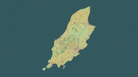 Isle of Man highlighted on a topographic, OSM Humanitarian style map