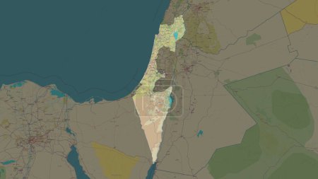 Israel highlighted on a topographic, OSM Humanitarian style map