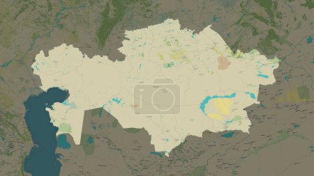 Kazakhstan highlighted on a topographic, OSM Humanitarian style map