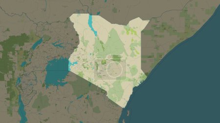 Kenya highlighted on a topographic, OSM Humanitarian style map