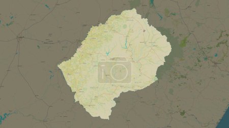 Lesotho highlighted on a topographic, OSM Humanitarian style map