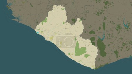 Liberia highlighted on a topographic, OSM Humanitarian style map