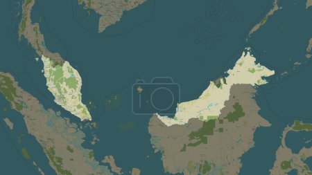 Photo for Malaysia highlighted on a topographic, OSM Humanitarian style map - Royalty Free Image