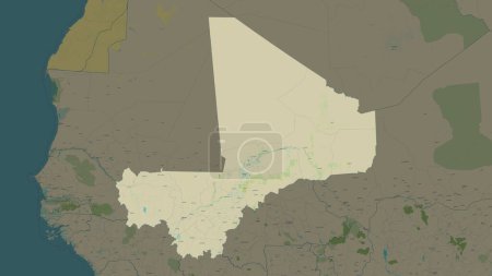 Malí destaca en un mapa topográfico, OSM estilo humanitario
