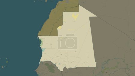 Mauritania highlighted on a topographic, OSM Humanitarian style map