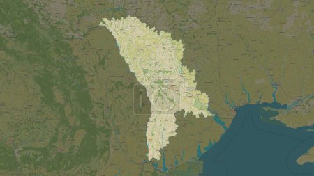 Téléchargez les photos : Moldavie mise en évidence sur une carte topographique de style humanitaire OSM - en image libre de droit