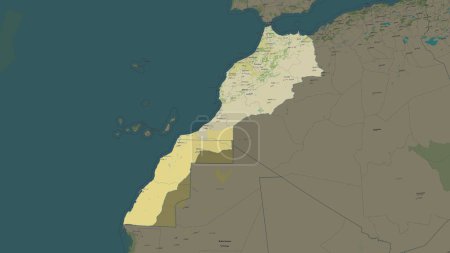 Morocco highlighted on a topographic, OSM Humanitarian style map