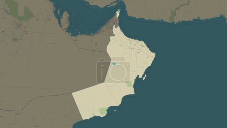 Omán destaca en un mapa topográfico, OSM de estilo humanitario