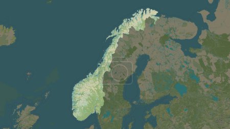 Norway highlighted on a topographic, OSM Humanitarian style map