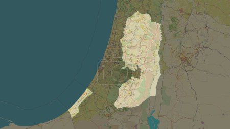 Téléchargez les photos : Palestine mise en évidence sur une carte topographique de style humanitaire de l'OSM - en image libre de droit