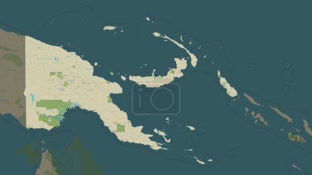 Papua New Guinea highlighted on a topographic, OSM Humanitarian style map