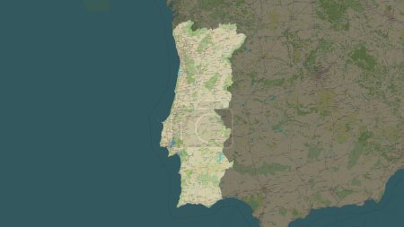 Portugal highlighted on a topographic, OSM Humanitarian style map