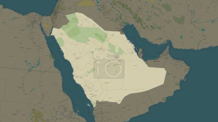 Saudi Arabia highlighted on a topographic, OSM Humanitarian style map