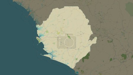 Sierra Leone highlighted on a topographic, OSM Humanitarian style map