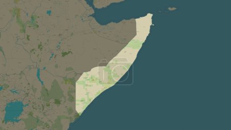 Somalia Mainland highlighted on a topographic, OSM Humanitarian style map