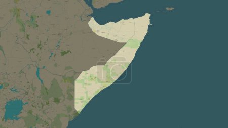 Somalia highlighted on a topographic, OSM Humanitarian style map