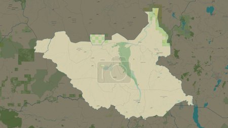 Südsudan hervorgehoben auf einer topographischen Karte im OSM-Stil