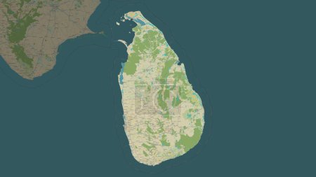Sri Lanka highlighted on a topographic, OSM Humanitarian style map
