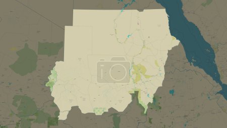 Sudan highlighted on a topographic, OSM Humanitarian style map