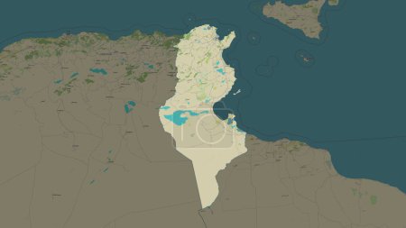 Tunisia highlighted on a topographic, OSM Humanitarian style map