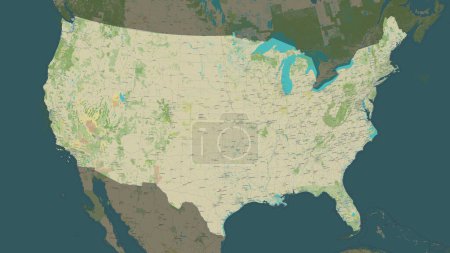United States of America, mainland highlighted on a topographic, OSM Humanitarian style map