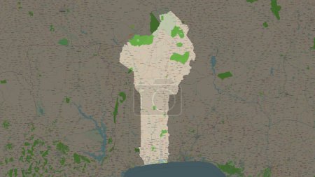 Benin highlighted on a topographic, OSM France style map