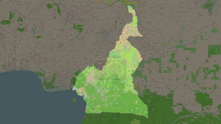 Cameroun highlighted on a topographic, OSM France style map