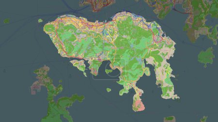 Hong Kong highlighted on a topographic, OSM France style map