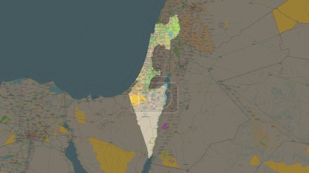 Israel highlighted on a topographic, OSM France style map
