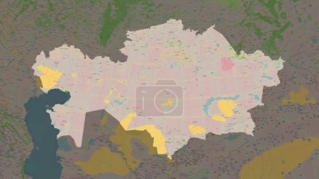 Kazakhstan highlighted on a topographic, OSM France style map