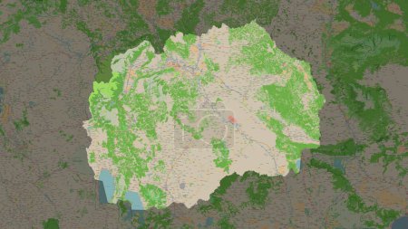 Nordmakedonien auf einer topographischen Karte im OSM-Frankreich-Stil hervorgehoben