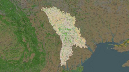 Téléchargez les photos : Moldavie mise en évidence sur une carte topographique de style OSM France - en image libre de droit