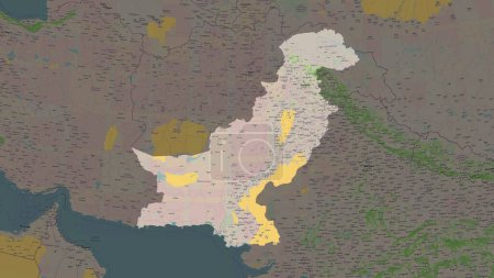 Pakistan hervorgehoben auf einer topographischen Karte im OSM-Frankreich-Stil