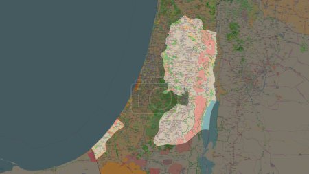 Téléchargez les photos : Palestine mise en évidence sur une carte topographique de style OSM France - en image libre de droit