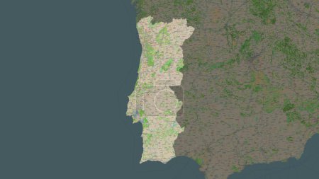 Portugal hervorgehoben auf einer topographischen Karte im OSM-Frankreich-Stil