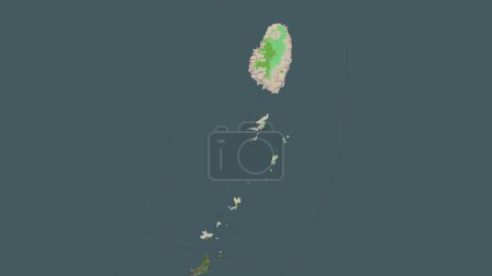 Saint Vincent and the Grenadines highlighted on a topographic, OSM France style map