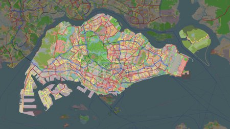 Foto de Singapur resaltado en un mapa topográfico, estilo OSM Francia - Imagen libre de derechos