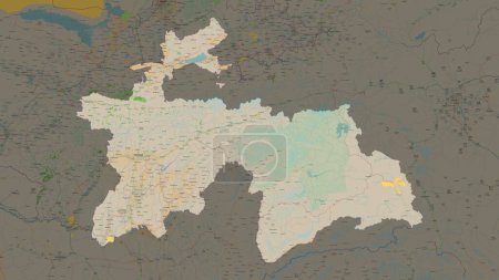 Tayikistán destaca en un mapa topográfico, estilo OSM Francia