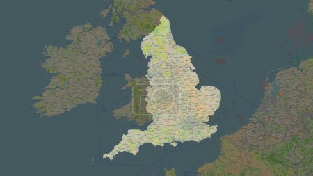 England - Great Britain highlighted on a topographic, OSM France style map
