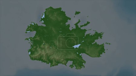 Antigua und Barbuda auf einer blassfarbenen Höhenkarte mit Seen und Flüssen hervorgehoben