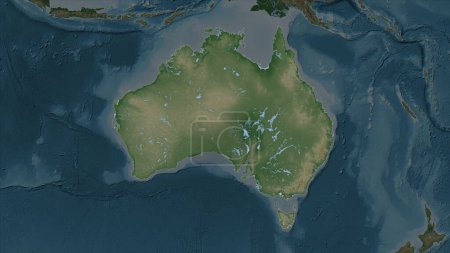 Australien auf blassfarbener Höhenkarte mit Seen und Flüssen hervorgehoben